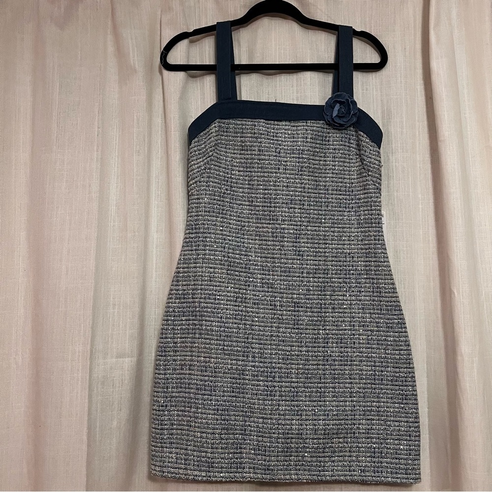 NWT City Vibe Y2K Inspired Blue Tweed Sequin Wool Blend Square Neck Dress Sz 5 - Picture 13 of 15